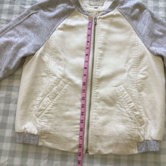 Beautiful Ann Taylor Loft zip jacket Medium silver grey fleece ecru white cotton - Picture 9 of 13